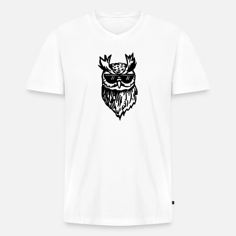 Eule - Männer Premium Bio T-Shirt mit V-Ausschnitt - Weiß