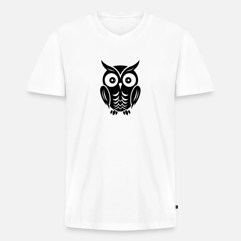 Eule - Männer Premium Bio T-Shirt mit V-Ausschnitt - Weiß