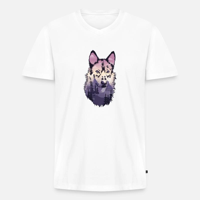 Wolf Schäferhund Hund - Männer Premium Bio T-Shirt mit V-Ausschnitt - Weiß