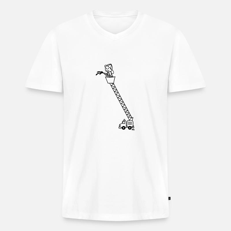 Feuerwehrmann mit Feuerwehrauto - Männer Premium Bio T-Shirt mit V-Ausschnitt - Weiß