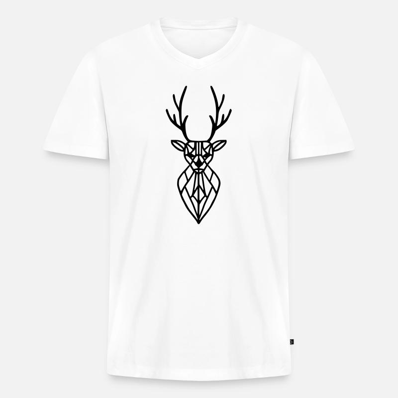 Hirschkopf - Männer Premium Bio T-Shirt mit V-Ausschnitt - Weiß