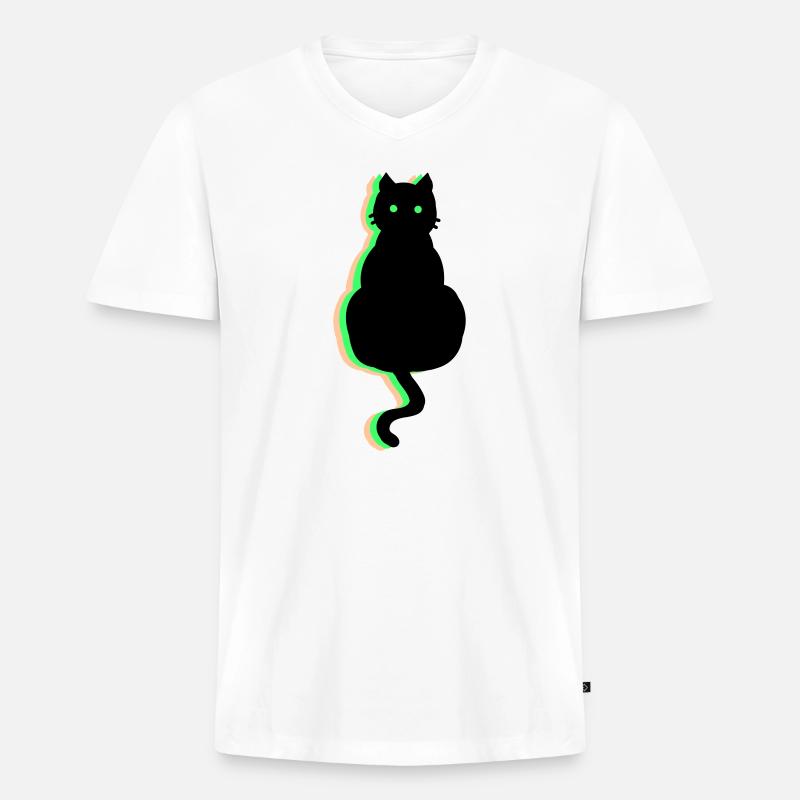 Neon Katze - Männer Premium Bio T-Shirt mit V-Ausschnitt - Weiß