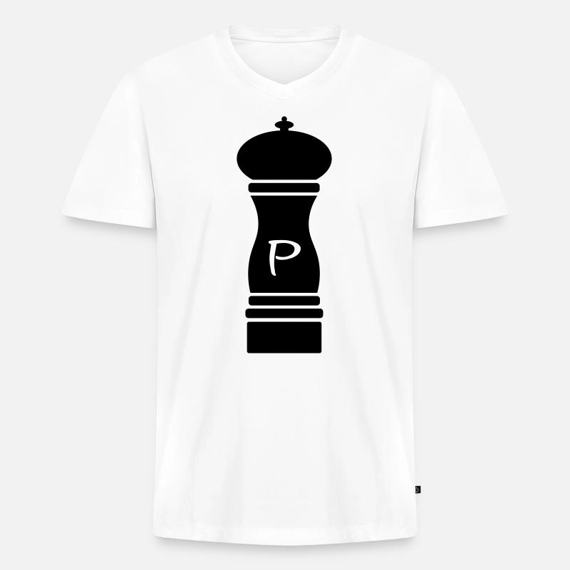 Pfeffer - Pfeffermühle - pepper mill - Männer Premium Bio T-Shirt mit V-Ausschnitt - Weiß