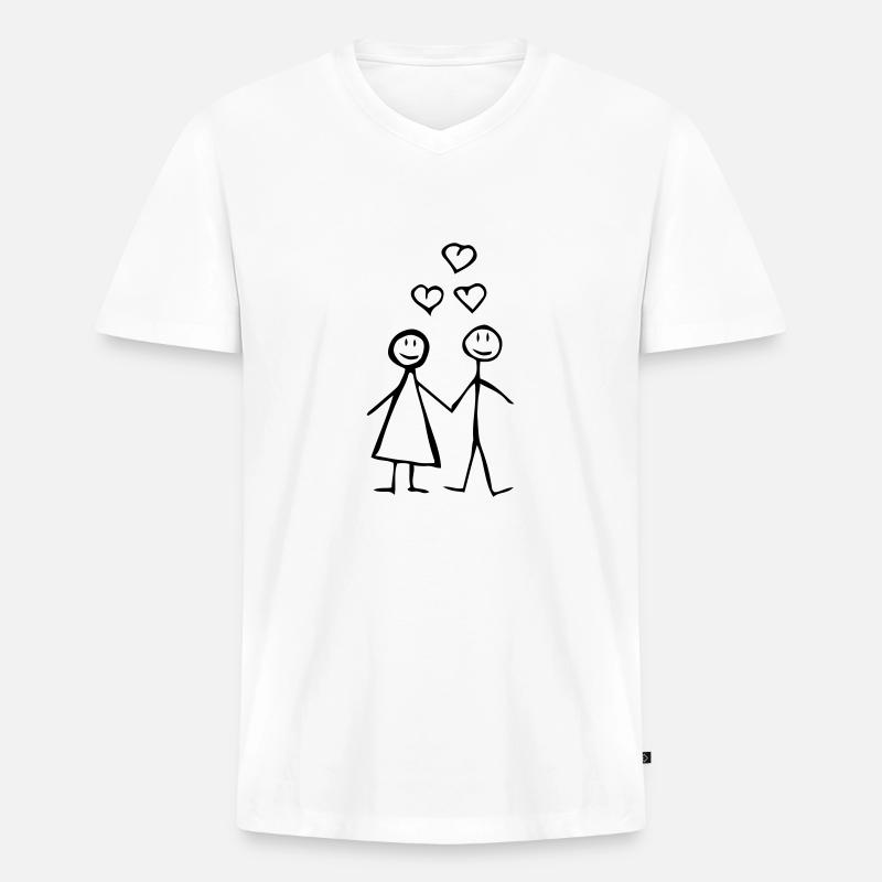 Comic Couple - Männer Premium Bio T-Shirt mit V-Ausschnitt - Weiß