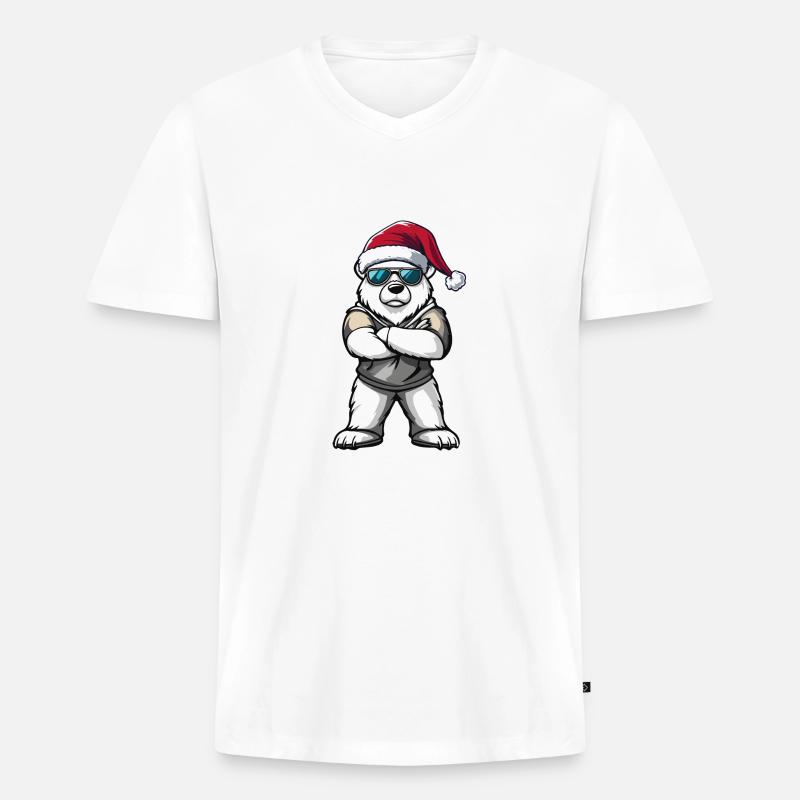 Eisbär Weihnachtsmann - Männer Premium Bio T-Shirt mit V-Ausschnitt - Weiß