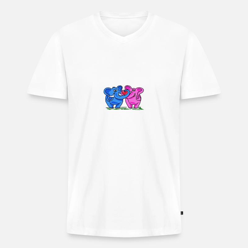 Verliebte Elefanten - Männer Premium Bio T-Shirt mit V-Ausschnitt - Weiß