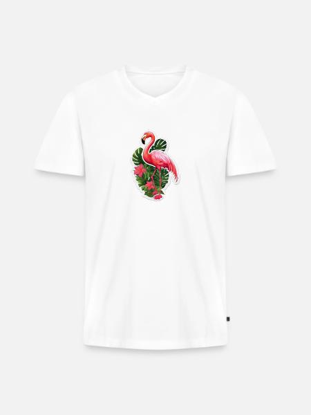Flamingo - Men's Premium Organic T-shirt with V-neck - white