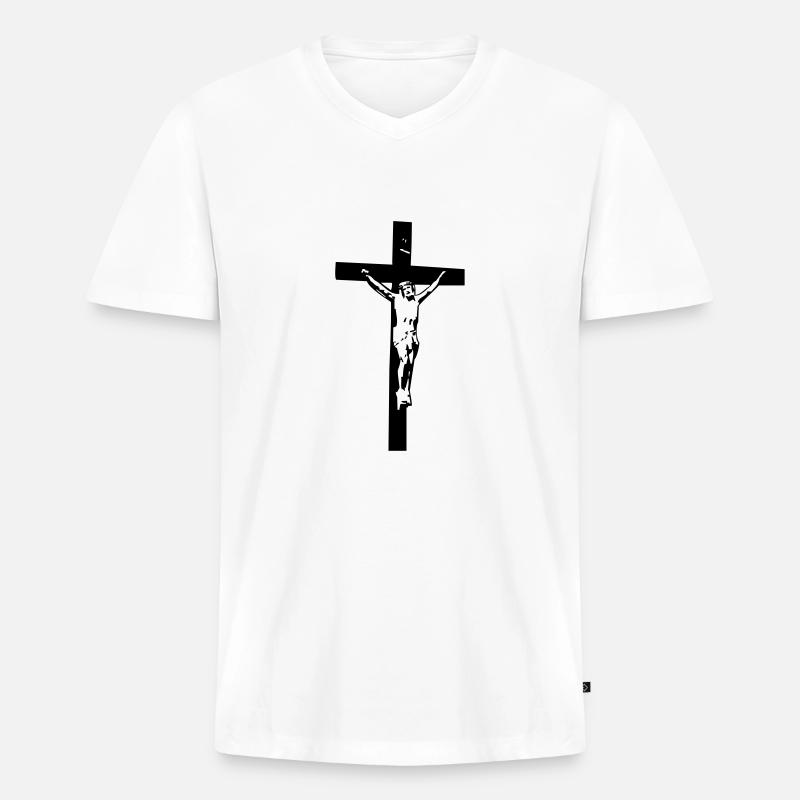 jesus - Männer Premium Bio T-Shirt mit V-Ausschnitt - Weiß