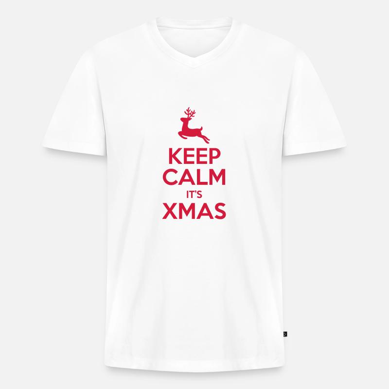 Keep Calm It's Xmas - Männer Premium Bio T-Shirt mit V-Ausschnitt - Weiß