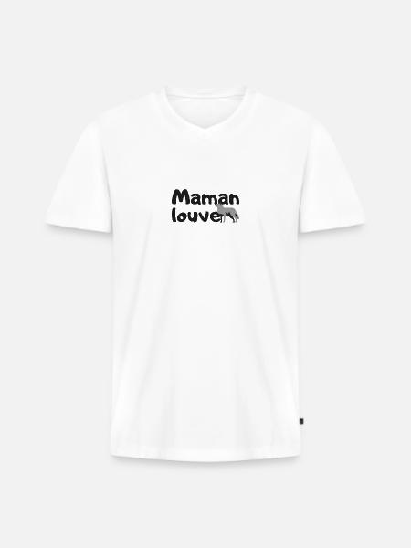 Maman louve - T-shirt encolure en V Premium bio Homme - blanc