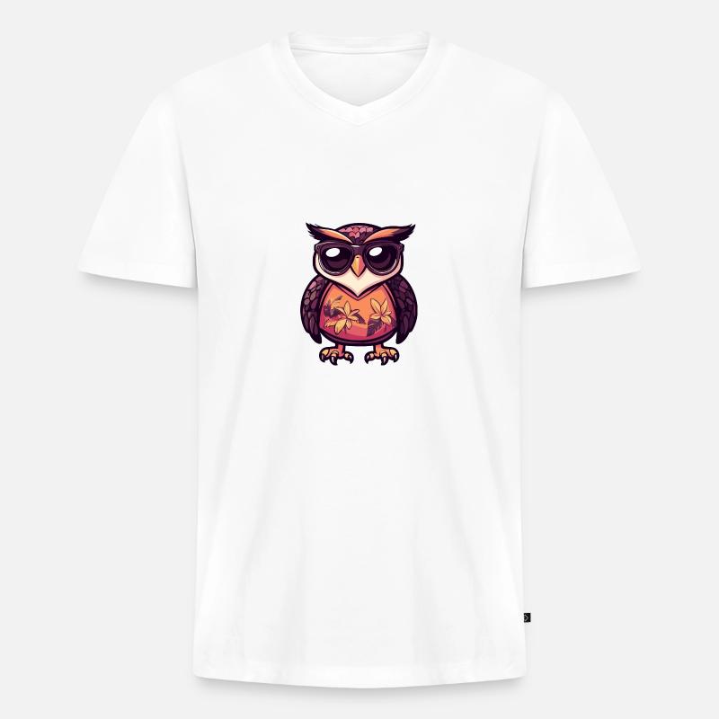 Eule Comic Cool Sommer - Männer Premium Bio T-Shirt mit V-Ausschnitt - Weiß