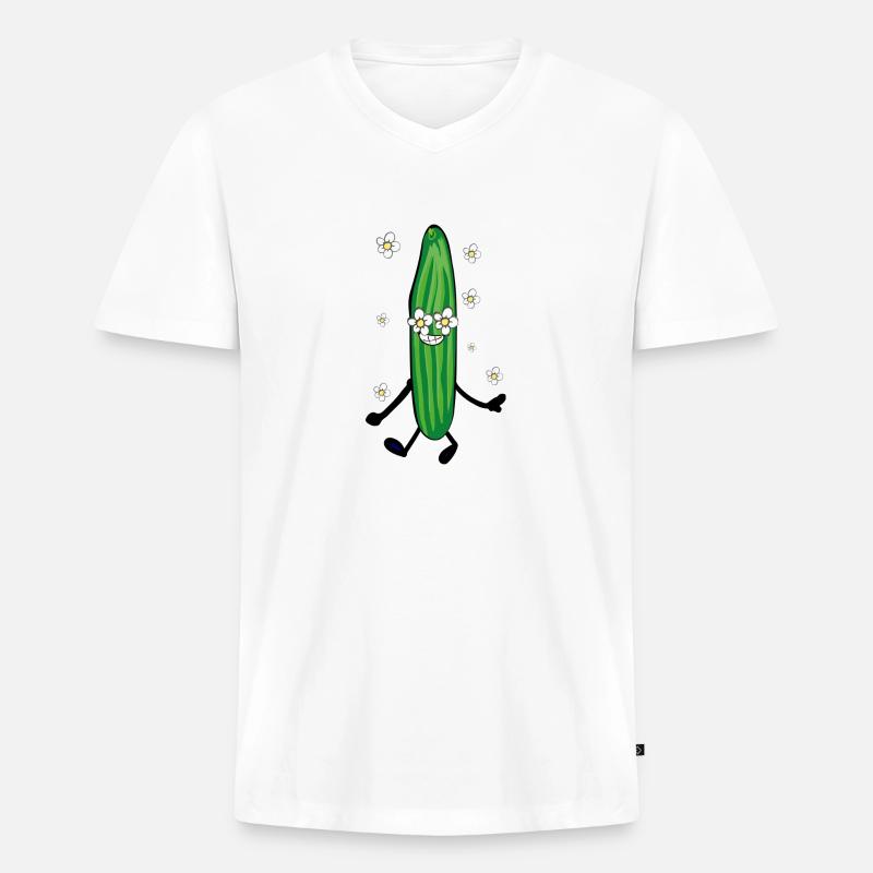Gurke ,blumen,comic,flower power - Männer Premium Bio T-Shirt mit V-Ausschnitt - Weiß