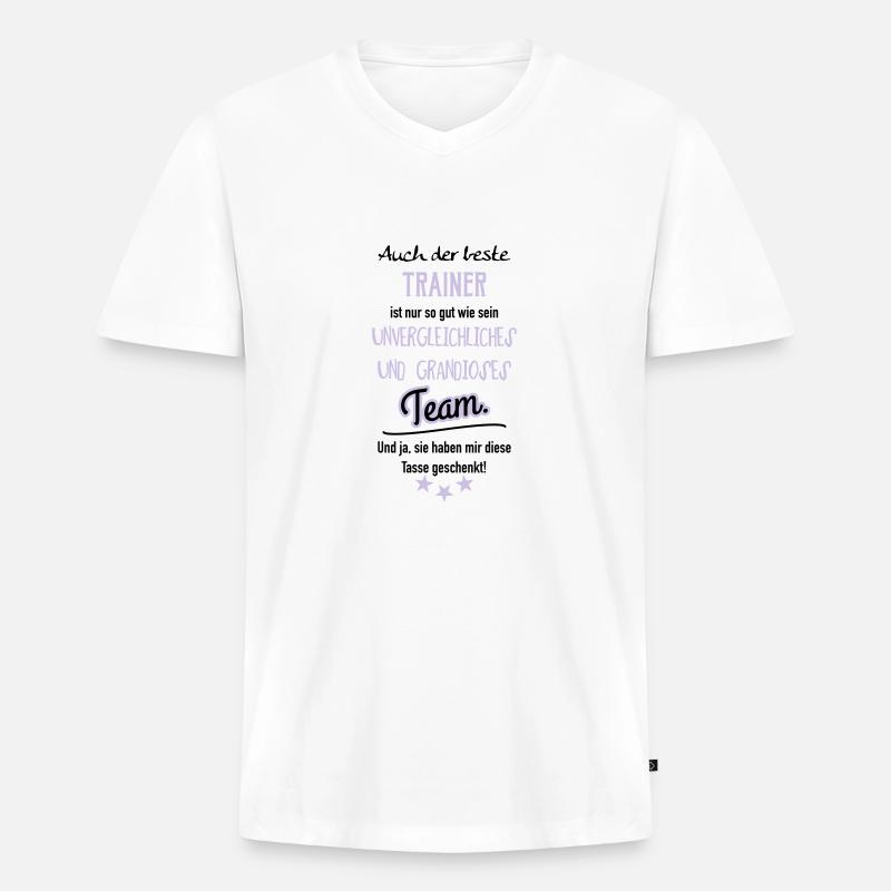 Bester Trainer Tasse - Männer Premium Bio T-Shirt mit V-Ausschnitt - Weiß