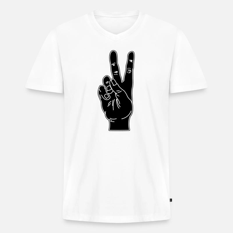 Black hand gesture peace - Men's Premium Organic T-shirt with V-neck - white