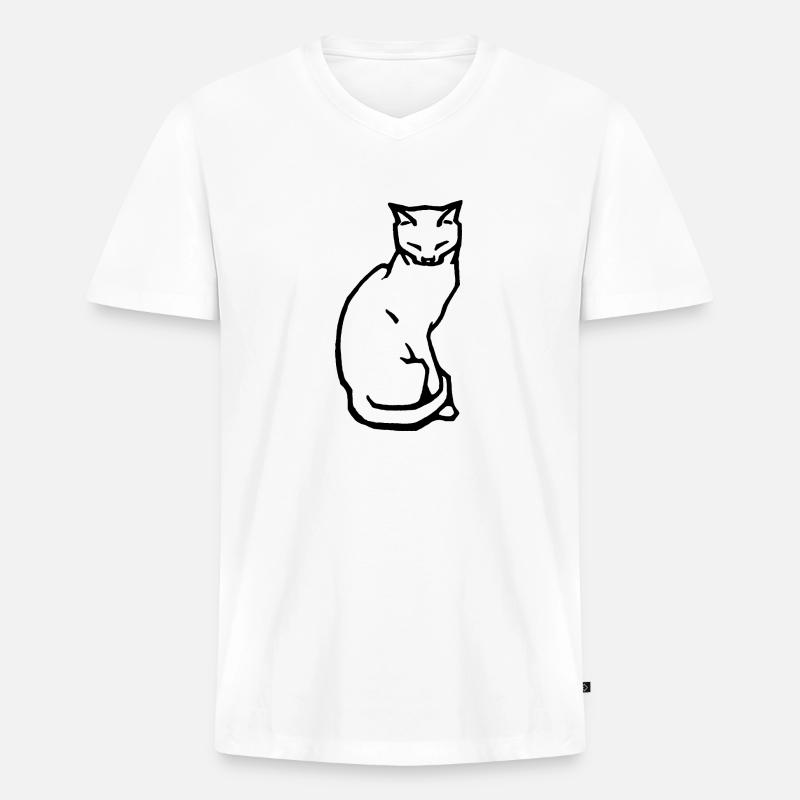 Katze - Männer Premium Bio T-Shirt mit V-Ausschnitt - Weiß