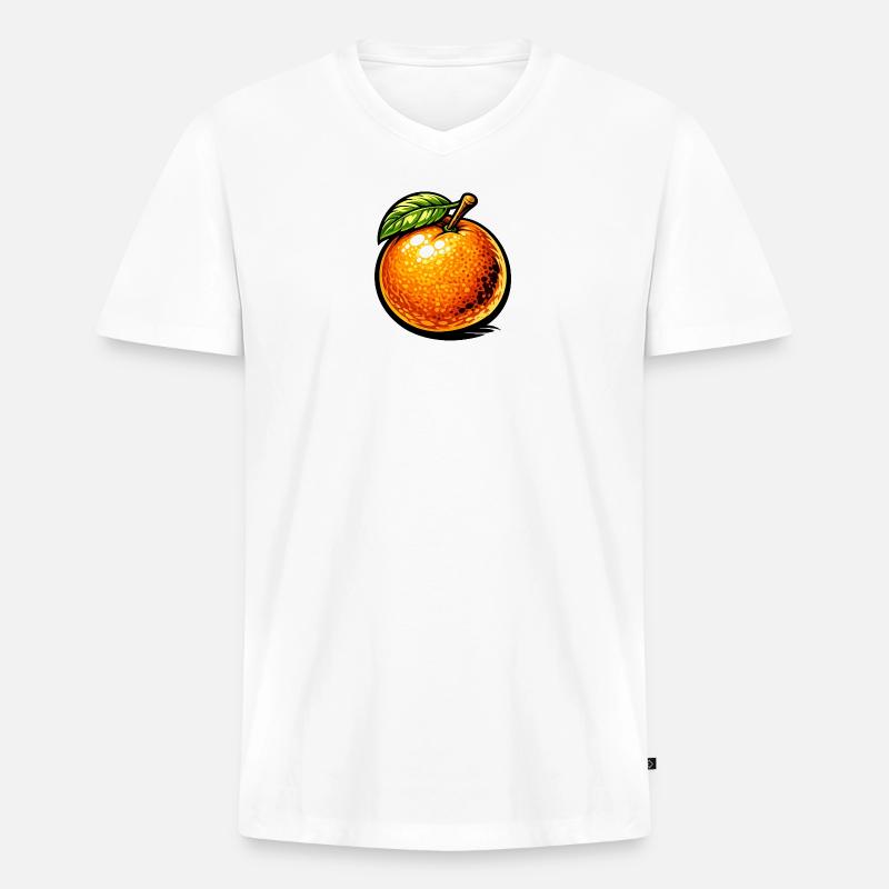Comic Orange – Fruchtiges Illustrationsdesign 🍊 - Männer Premium Bio T-Shirt mit V-Ausschnitt - Weiß