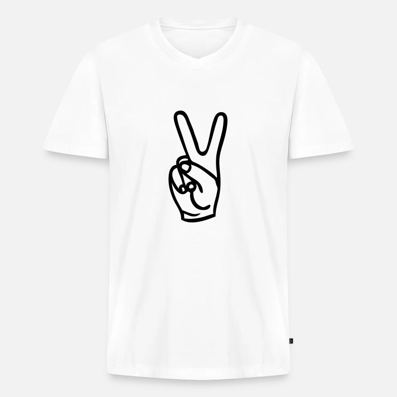Friede "Peace-Zeichen" zwei Finger - Männer Premium Bio T-Shirt mit V-Ausschnitt - Weiß