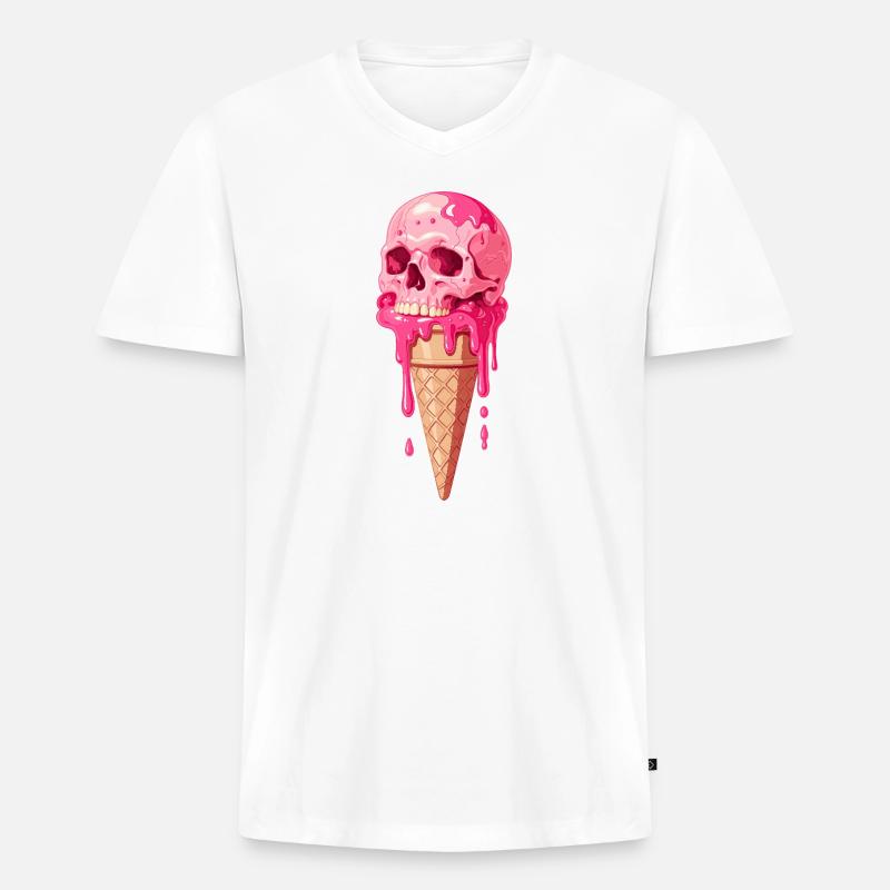Pink Skull Eiscreme - Männer Premium Bio T-Shirt mit V-Ausschnitt - Weiß