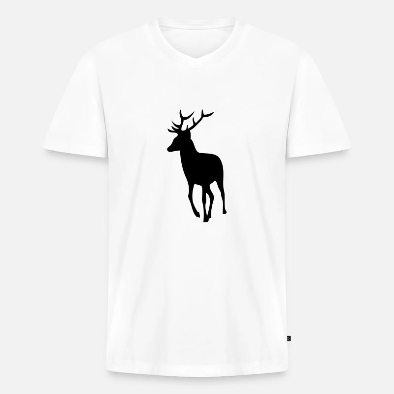Hirsche Hirsche Silhouette Schatten Shadow1 - Männer Premium Bio T-Shirt mit V-Ausschnitt - Weiß