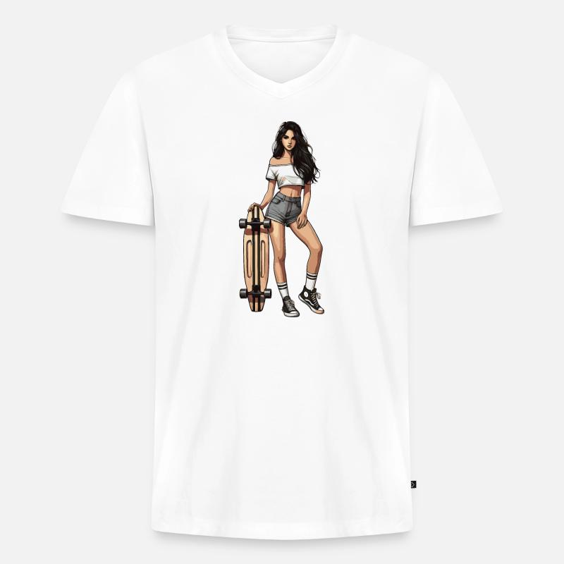 Longboard - Männer Premium Bio T-Shirt mit V-Ausschnitt - Weiß