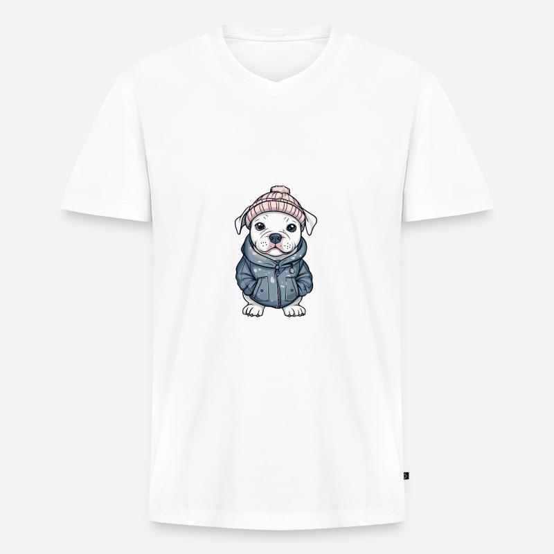 Pit Terrier Hund Stylisch - Männer Premium Bio T-Shirt mit V-Ausschnitt - Weiß