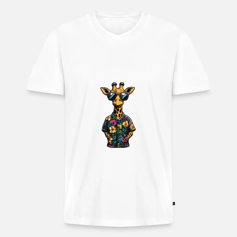 Giraffe Comic Urlaub - Männer Premium Bio T-Shirt mit V-Ausschnitt - Weiß