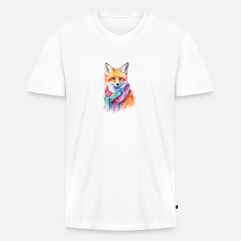 Fuchs mit Schal - Männer Premium Bio T-Shirt mit V-Ausschnitt - Weiß