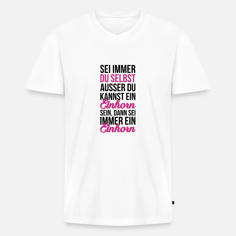 Sei ein Einhorn - Männer Premium Bio T-Shirt mit V-Ausschnitt - Weiß