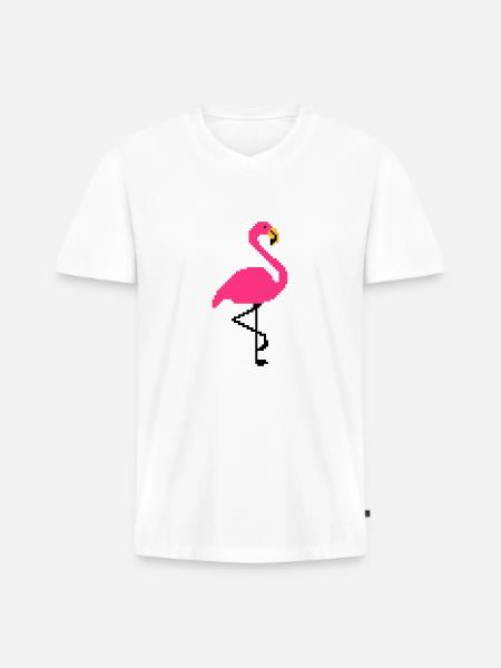 Flamingo PIxel Art - Men's Premium Organic T-shirt with V-neck - white