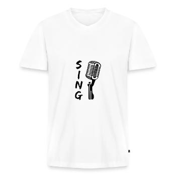 Mikrofon - Sänger - Männer Premium Bio T-Shirt mit V-Ausschnitt - Weiß - Vorne - Nico (187cm)