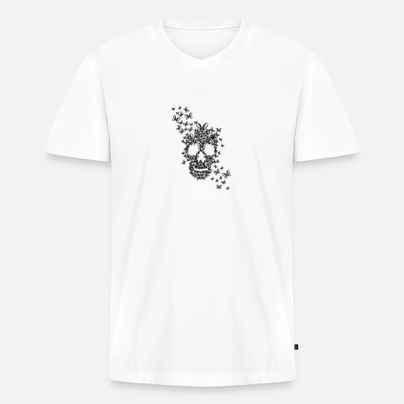 PiexSu - Plotterdatei Butterflyskull - Männer Premium Bio T-Shirt mit V-Ausschnitt - Weiß