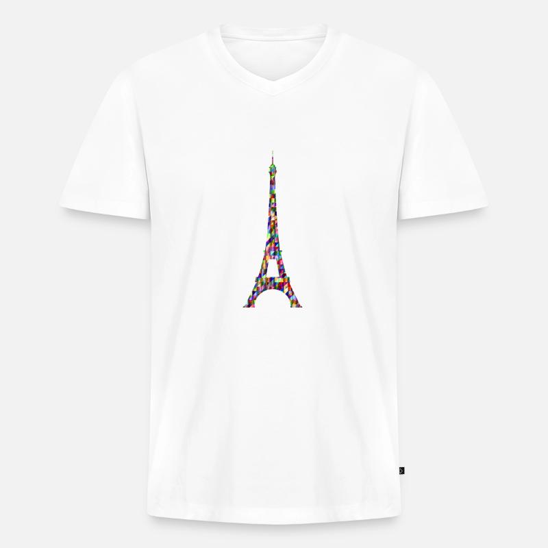Eiffelturm Regenbogen - Männer Premium Bio T-Shirt mit V-Ausschnitt - Weiß
