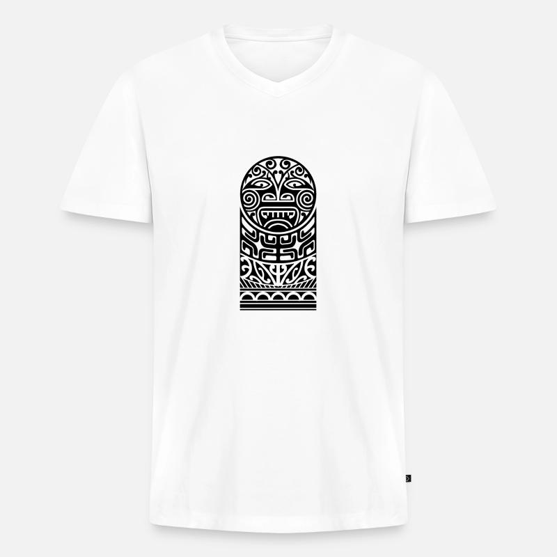 Tiki Maori Design - Männer Premium Bio T-Shirt mit V-Ausschnitt - Weiß