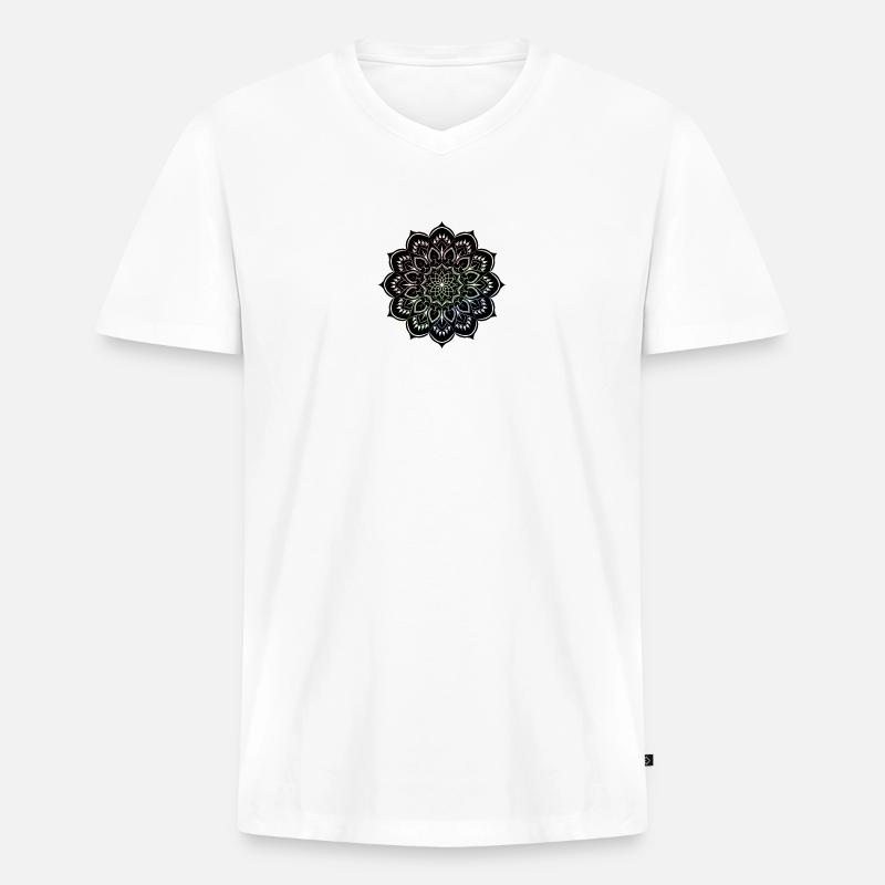 Mandala. Bunt. Regenbogenfarben. - Männer Premium Bio T-Shirt mit V-Ausschnitt - Weiß
