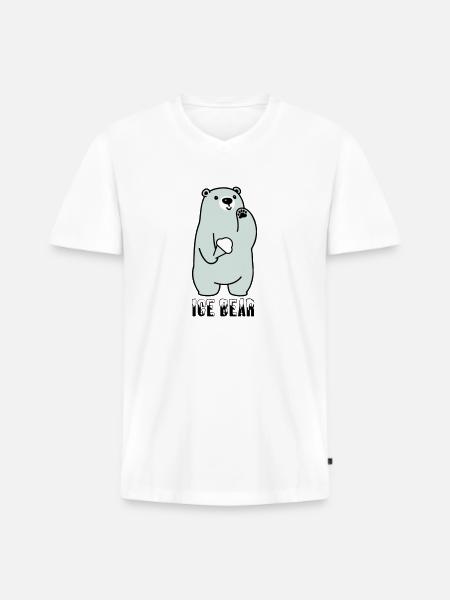 Ice Bear - Männer Premium Bio T-Shirt mit V-Ausschnitt - Weiß
