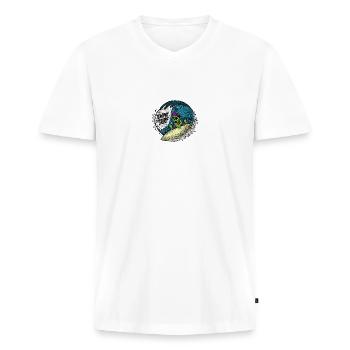 surfing surf skull the temple of surf - Men's Premium Organic T-shirt with V-neck - white - Front - Nico (187cm)