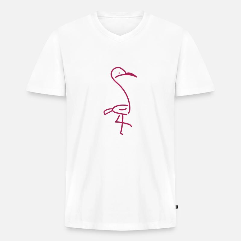 Flamingo - Line - Männer Premium Bio T-Shirt mit V-Ausschnitt - Weiß