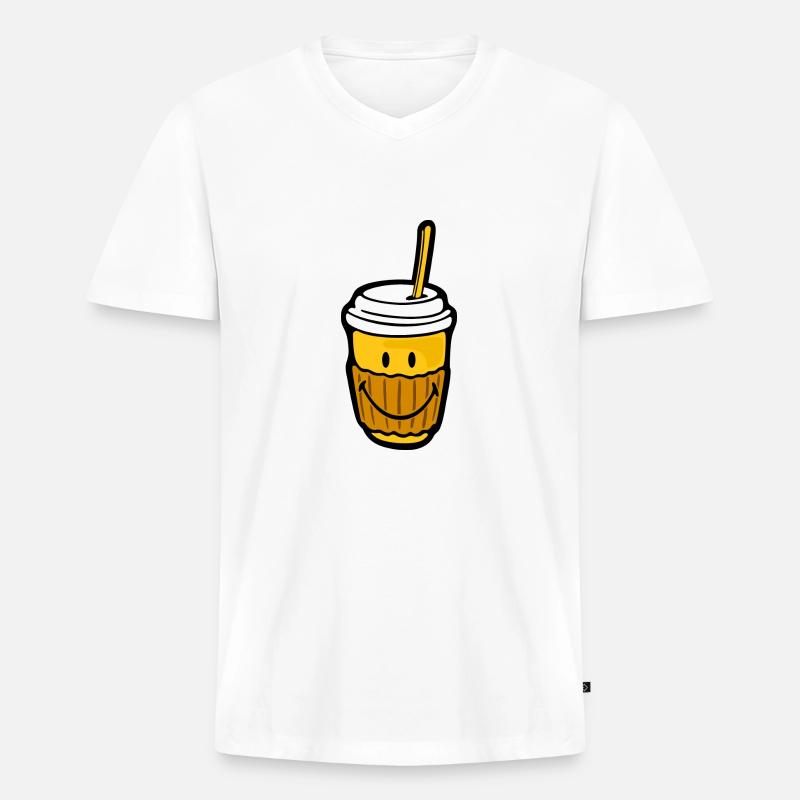 Caffè sorridente da a take away - Maglietta ecologica premium da uomo con scollo a V - bianco