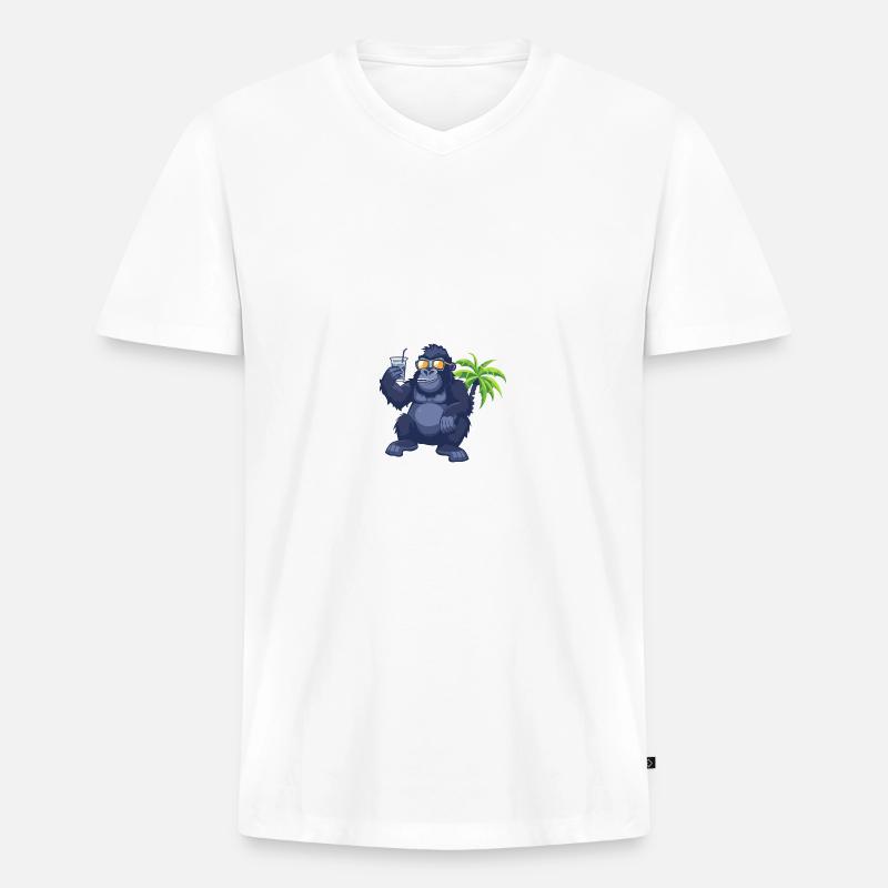 Gorilla Sommer Strand Comic - Männer Premium Bio T-Shirt mit V-Ausschnitt - Weiß