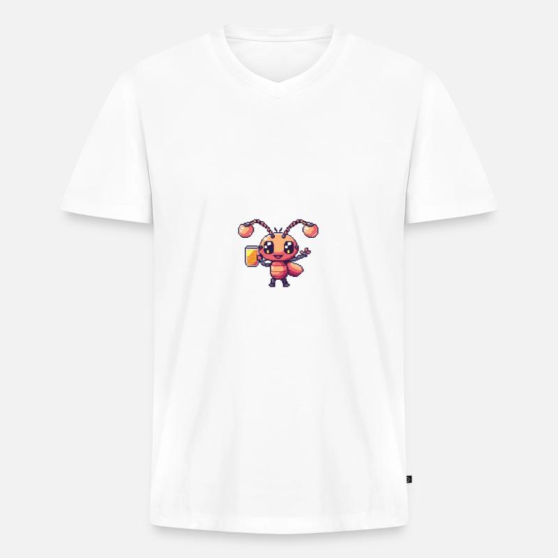 Ameise Bier Pixel - Männer Premium Bio T-Shirt mit V-Ausschnitt - Weiß