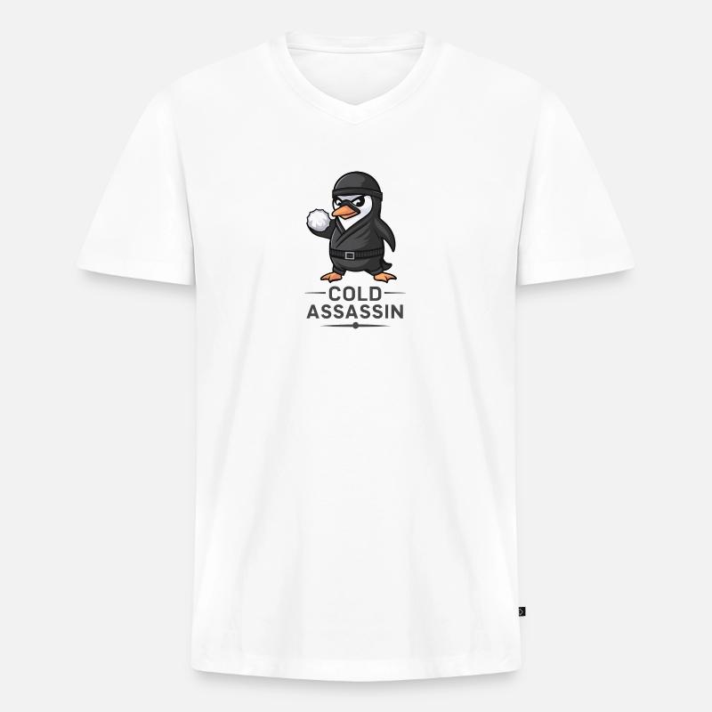 Ninja-Pinguin - Männer Premium Bio T-Shirt mit V-Ausschnitt - Weiß