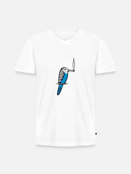 wellenstittich joint kiffen - Männer Premium Bio T-Shirt mit V-Ausschnitt - Weiß