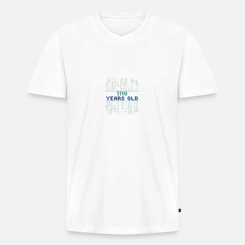 14 ° compleanno 14 anni Codice binario informatica - Maglietta ecologica premium da uomo con scollo a V - bianco