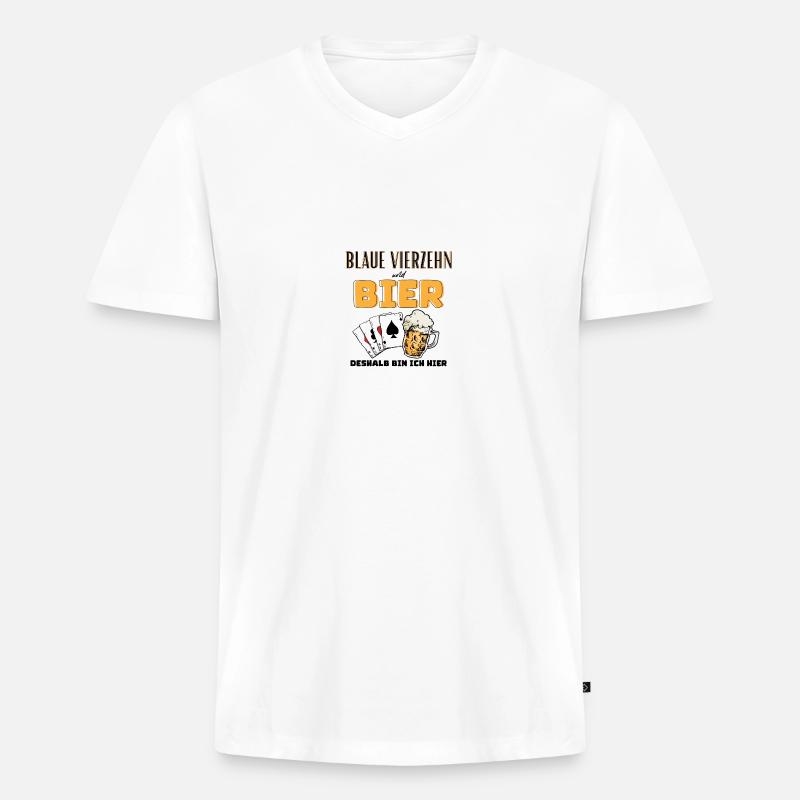 Blaue Vierzehn und Bier - Männer Premium Bio T-Shirt mit V-Ausschnitt - Weiß