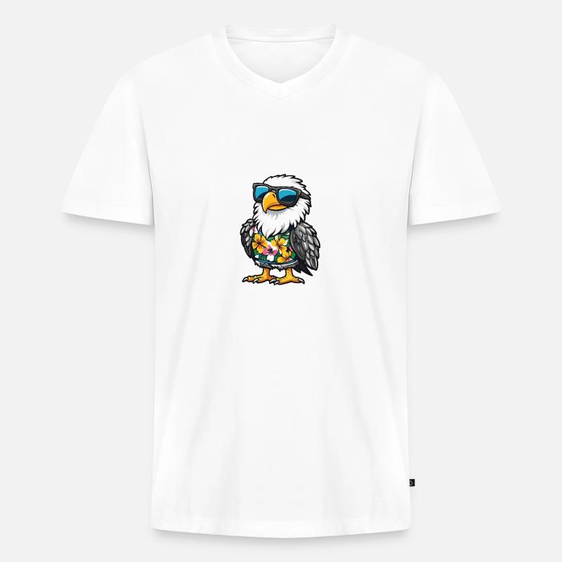 Adler Comic Cool Sommer - Männer Premium Bio T-Shirt mit V-Ausschnitt - Weiß