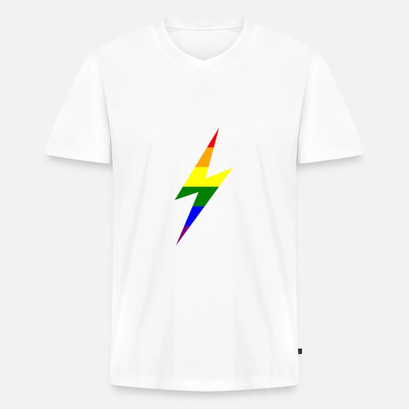 Regenbogen Blitz - Männer Premium Bio T-Shirt mit V-Ausschnitt - Weiß