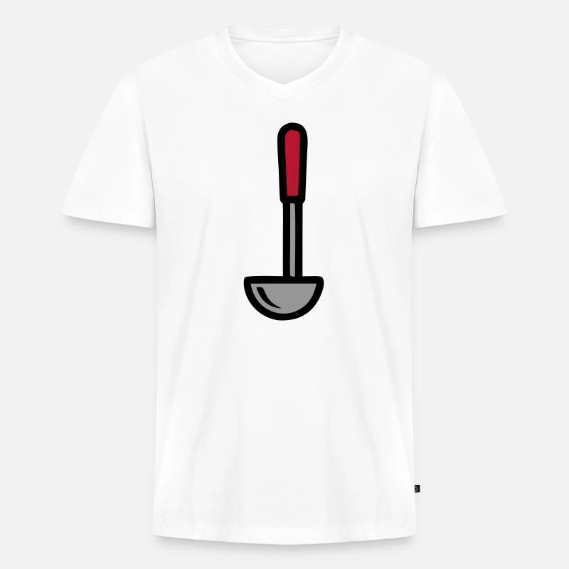 Schöpfkelle Suppe Kochen Restaurant Küchenchef - Männer Premium Bio T-Shirt mit V-Ausschnitt - Weiß