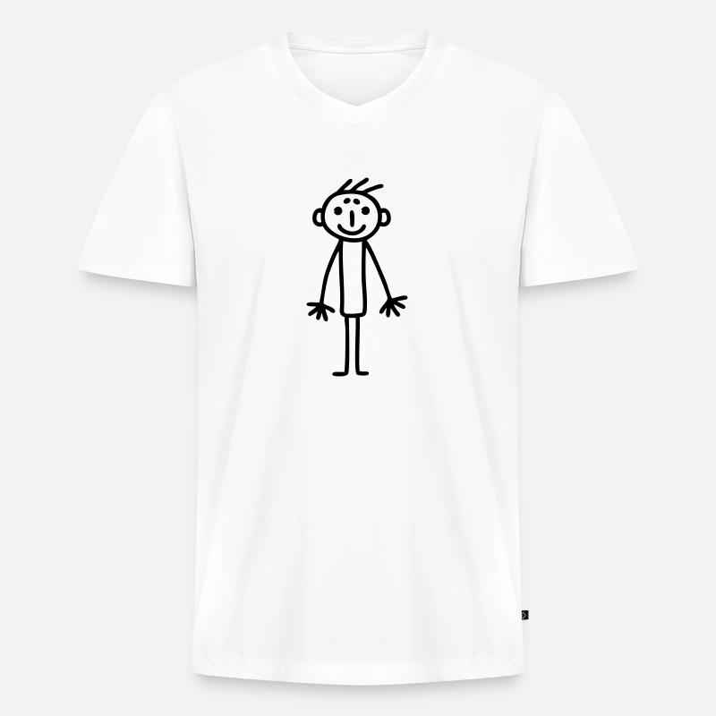 Strichmännchen Kinderbild - Männer Premium Bio T-Shirt mit V-Ausschnitt - Weiß