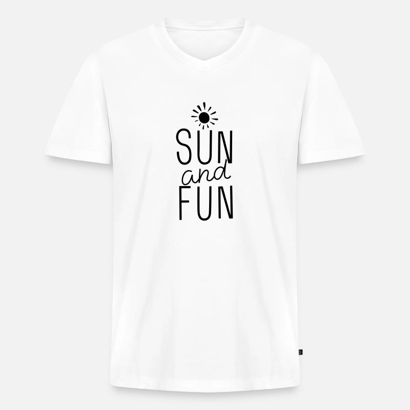 SONNE und SPASS - Männer Premium Bio T-Shirt mit V-Ausschnitt - Weiß