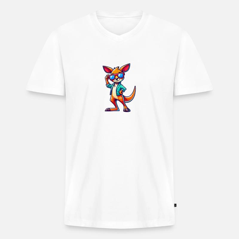 Kangaroo Comic Sonnenbrille - Männer Premium Bio T-Shirt mit V-Ausschnitt - Weiß